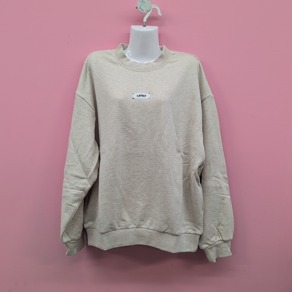 Lately Lounge The Label Core Crewneck Long Sleeve Sweatshirt M Heathered Oatmeal